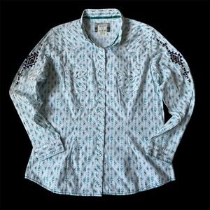 Panhandle Rough Stock Aztec Southwest Embroidered Pearl Snap Shirt Women‎ L Teal